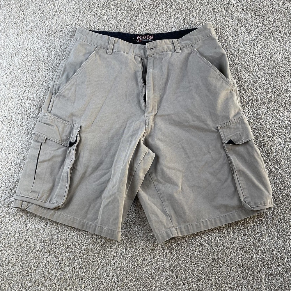 Y2K Plugg Cargo Shorts Mens 34 Beige Cotton Utility‎ Pockets Workwear Casual
